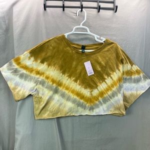 x NWT Wild Fable Top Women 2X Gold Tie Dye 100% Cotton Short Sleeve Crop Top
